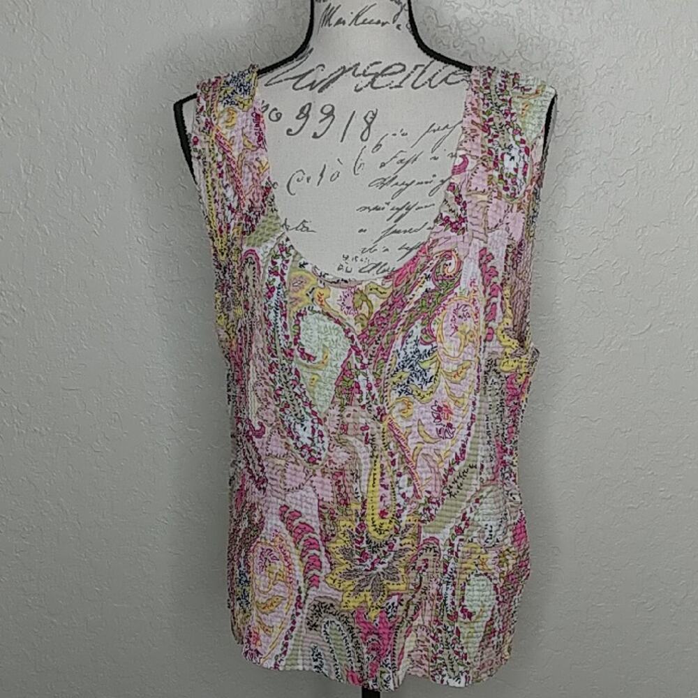 Floral And Paisley Accordion Pleated Tank Top Size 2X